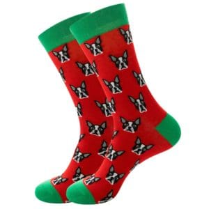 Red & Green French Bulldog Socks