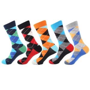 Checkered Charm - 5-Pack Vibrant Argyle Crew Socks