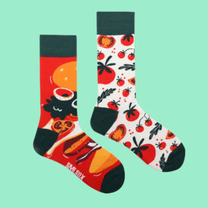 Burger Bash & Tomato Splash Odd Socks | Mismatched Fun for Food Lovers