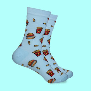 Burger & Fries Socks - Fun Foodie Socks in Light Blue