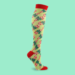 Candy Cane & Green Bow Compression Knee-High Socks