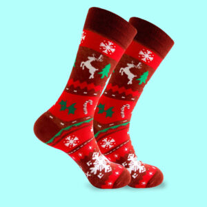 Festive Reindeer and Snowflake Christmas Socks
