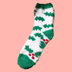 Fuzzy Holly Christmas Socks