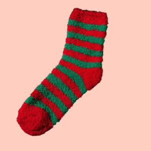 Fuzzy Red & Green Striped Christmas Socks