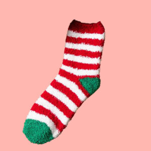 Fuzzy Red & White Striped Christmas Socks