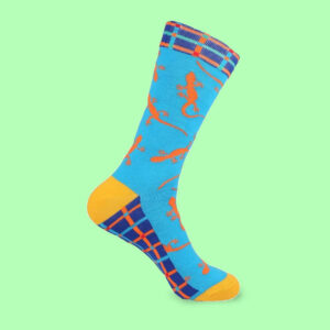 Gecko & Plaid Socks - Bold Reptile Fun in Blue & Orange