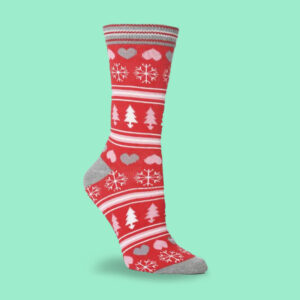 Red Christmas Socks with Snowflakes, Hearts, and Trees