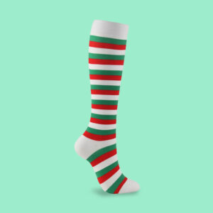 Red, Green & White Striped Compression Socks | Festive Knee-High Support