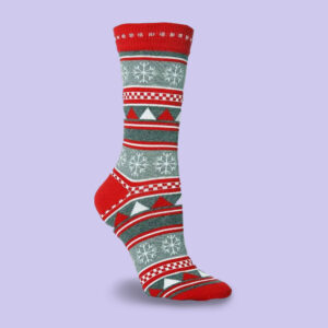 Red & Grey Snowflake Knit Christmas Socks
