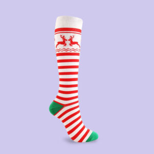Reindeer Striped Compression Socks | Festive Knee-High Support