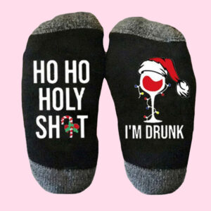 Black & Grey Ho Ho Holy Sh*t I'm Drunk Christmas Socks