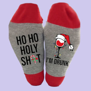 Red Ho Ho Holy Sh*t I'm Drunk Christmas Socks