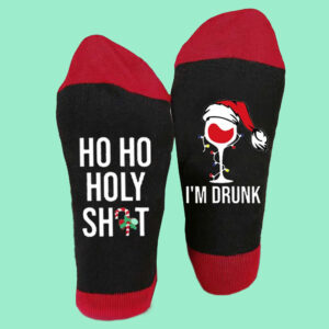 Red & Black Ho Ho Holy Sh*t I'm Drunk Christmas Socks