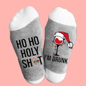 White Ho Ho Holy Sh*t I'm Drunk Christmas Socks